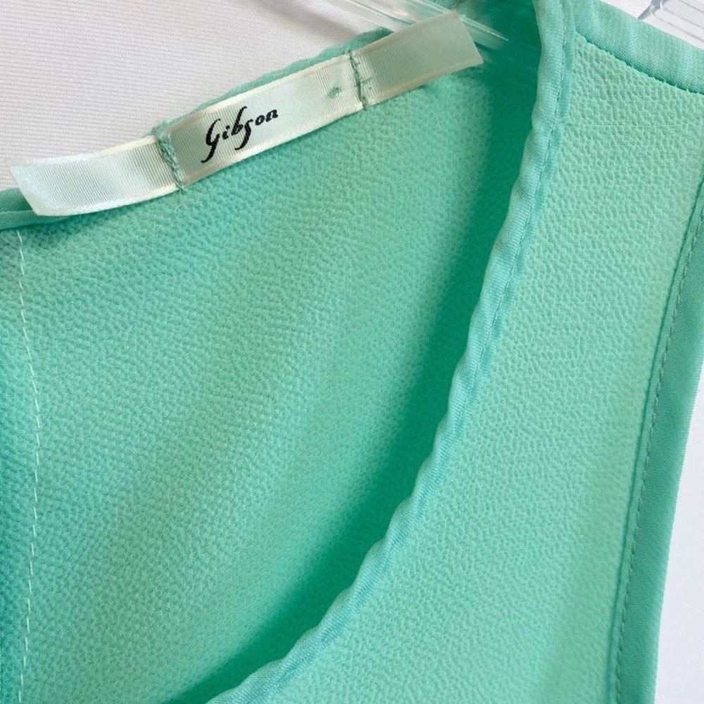 Gibson Womens Mint Green Sleeveless Asymmetrical Hem Layered Back Blouse Top - Picture 4 of 8